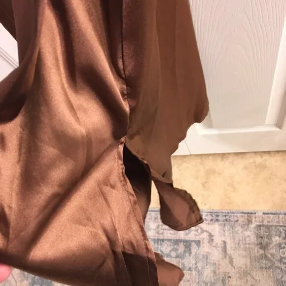 Women's Brown Satiny Mock Neck Maxi Dress - Picture 6 of 6